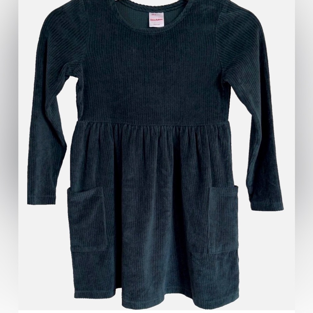 Hanna Andersson Velour Corduroy Knit Dress Green Long Sleeve Girls Size 6 120 cm